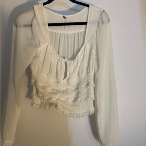 Free People Ivory Ruffle Tiered Crop Top
